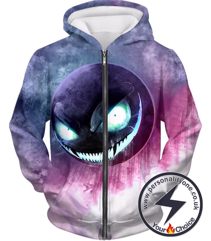Pokemon Awesome Ghost Pokemon Ghastly Ultimate HD Graphic Anime Zip Up Hoodie